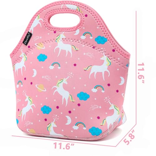 FlowFly Neoprene Lunch Tote Insulated Thermal Reusable Lunch Bag Box for Boys Men with Zipper,Unicorn