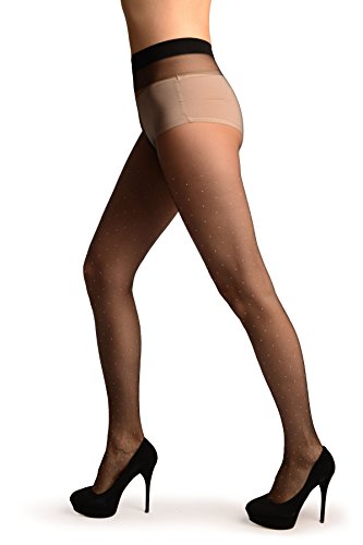 Black With Small Light Pink Woven Polka Dot Tights - Pantyhose (Tights)3