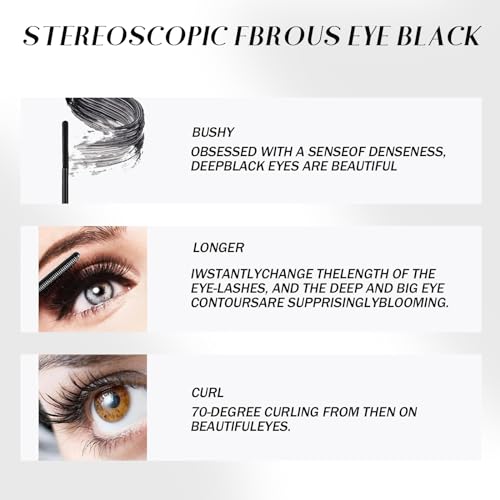 Bisienya 3PCS Doll Mascara,3D Curling Eyelash Iron Brush Mascara,Natural Thickening Lengthening Bristleless Waterproof Mascara,Non-Clumping,Smudge Proof,Flake Proof, Long Lasting (Black) - Image 4