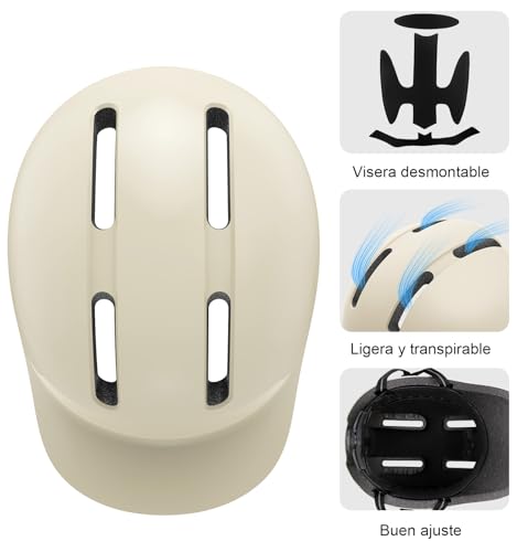 KINGLEAD Casco de Bicicleta, Casco Urbano Commuter, Elegante Casco de Bicicleta para Hombre y Mujer, para Ciclismo, Trekking, Ciudad, Scooter, Casco Ajustable (Bianco, L:55-60CM) - imagen 2