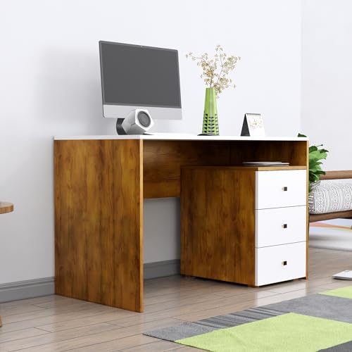 Image of Bniture Wooden Study Table for Home with Bottom Storage | Engineered Wood Study Table with Book Shelf | Multi Purpose Computer Desk for Writing | Laptop Table for Office | Giant Wood & Frosty White
