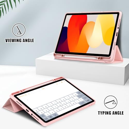 Yiernuo Etui na tablet Xiaomi Redmi Pad SE 11-calowy, przezroczyste etui z funkcją stojaka i funkcją automatycznego budzenia / snu, różowe