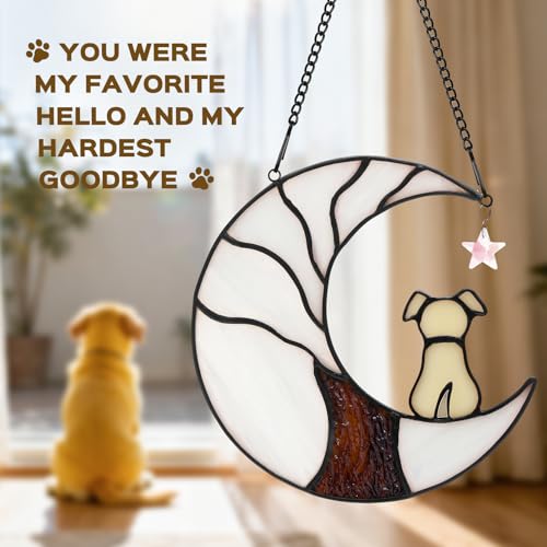 Ayadon Dog Memorial Suncatcher, Stained Glass Window Hanging Memorial Gifts for Loss of Dog, Moon Tree of Loss of Dog Sympathy Gift, Pet Memorial Gifts for Dogs, Remembrance for Pet Loss by Ayadon - Used condition - Image 3
