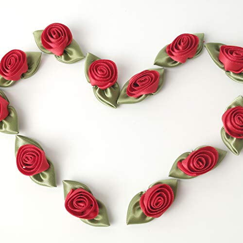 Micomon Mini Ribbon Bows For Crafts Mini Roses Ribbon Flowers For Craft Artificial Ornament Applique Sewing Diy(15Pcs,Red) #TOP3