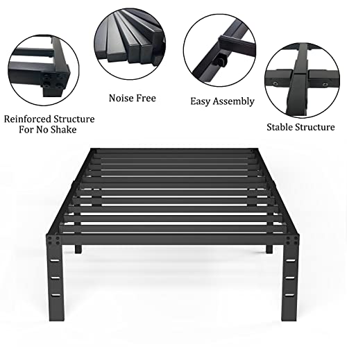 Tooyyer Metal Twin Xl Bed Frame 14" High 3000 Lbs Heavy Duty Extra Long Metal Bed Platform No Box Spring Needed Easy To Assemble Non-Slip Noise Free Black-Twin Xl #TOP3