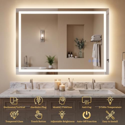 Bimno LED Bathroom Mirror with Lights, 55"x30" Wall-Mounted Vanity Mirrors by Bimno - Image 5