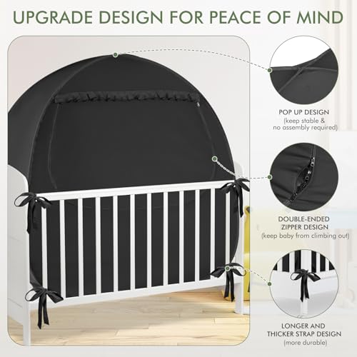 Image of Crib Blackout Tent for Pack N Play, Pop Up Travel Crib Blackout Cover Canopy, Breathable Baby Sleep Pod with Safe Bottom Design