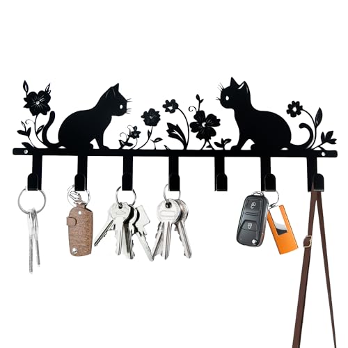 Xiruiubao Porte Clef Mural Accroche-Clef Mural Noir, Support avec 7 Crochets, Décoratif pour Hall, Entrée, Salon, Cuisine