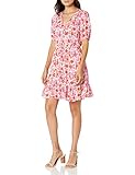Lucky Brand Women's Short Sleeve V-Neck Ditsy Floral Mila Wrap Dress, Pink Multi, M