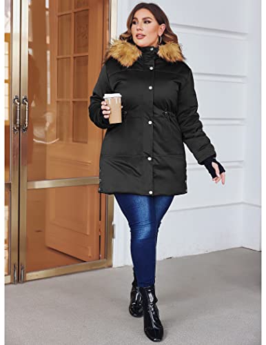 In'voland Womens Plus Size Hooded Fleece Line Coats Parkas Faux Fur Jackets With Pockets #TOP3