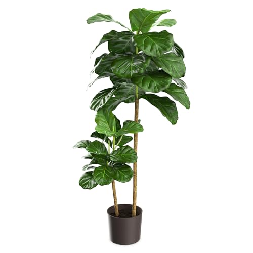 VECELO Artificial Fiddle Leaf Fig Tree 4FT(51in), Tall Fake Floor Plants with Realistic Leaves and...