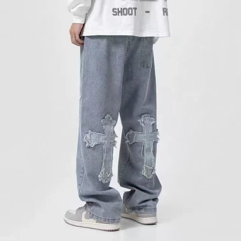 Men's Vintage Hip Hop Style Baggy Jeans Men Streetwear Baggy Jeans Trousers Cross Hip Hop Mens Loose Pants4
