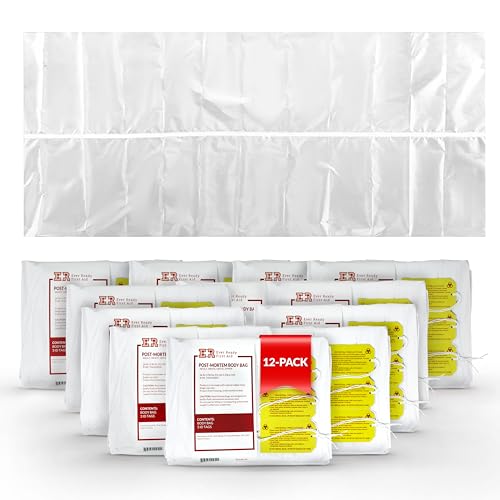 PVC Cadaver Body Bags 12-Pack with Metal Zipper – White, 36" x 90" with ID Tags – Leakproof, Heavy-Duty, Waterproof Morgue Bags for Funeral Use