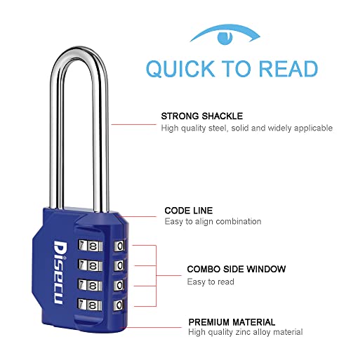 Image of 2 Pack disecu 2.6 Inch Long Shackle Combination Lock, 4 Digit Outdoor Waterproof Padlock for School Gym Locker, Sports Locker, Storage Unit, Gate, Fence, Toolbox, Cabinet (Blue)