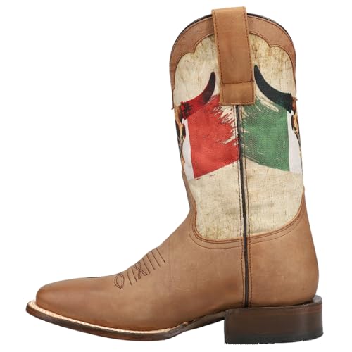 ROPER Mens Viva Mexico Patriotic Square Toe Pull On Casual Boots Mid Calf - Beige, Brown3