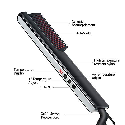 Peine alisador de cabello y barba anti quemaduras con pantalla LCD para hombres y mujeres, cerámica, rotación 360 grados miniatura 4
