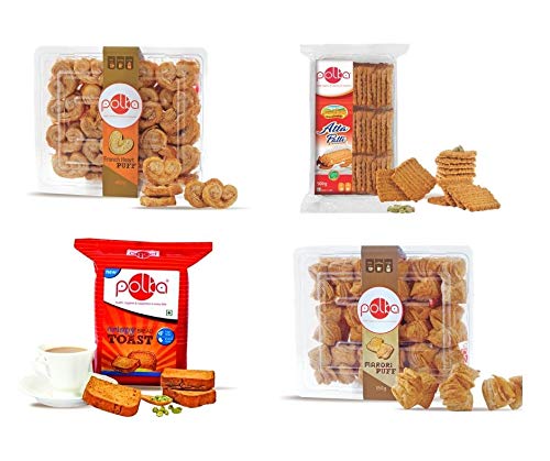 Polka Pack Of 4,Family Combo Pack, Atta Cookies Biscuit,French Heart,Marrori Kari and Crispy Toast,Tea Time Snacks,1600 Gm, Suji Rusk,Namkeen Khari Snacks (B08NT3KR6Y) Amazon Price History, Amazon Price Tracker