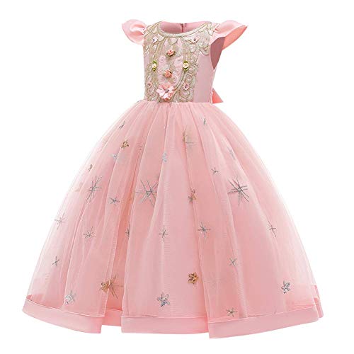 Girl Flower Royal Palace Lace Maxi A line Party Summer Dress Floor Length Princess Formal Prom Gothic Victorian Gowns Fancy Masquerade Dress Up for Party Wedding Pageant Peach Pink-02 5-6 Years2