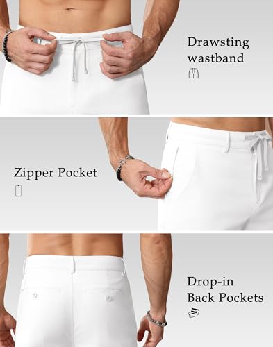 JWM Linen Dress Pants for Men Summer Casual Beach Lightweight Comfy Trousers Travel Vacasion Pants with Zipper Pocket 30" White4