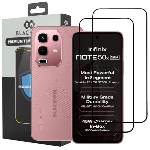 Image of Blackwik Tempered Glass Screen Protector for Infinix Note 50X 5G+ with Edge-To-Edge Protector Coverage | Easy Installation Kit (Black) (Pack Of 2)