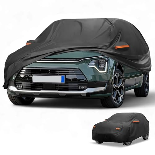 Partuto Copertura Auto Impermeabile Tutte le Stagioni Protezione Solare e Antipioggia Copertura Esterna Completa per Kia Niro 2016-2023 Film in Alluminio Nero con Strisce Riflettenti