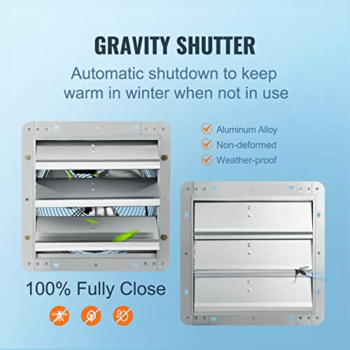 Image of VEVOR 10'' Shutter Exhaust Fan, High-speed 820 CFM, Aluminum Wall Mount Attic Fan with AC-motor, Ventilation and Cooling for Greenhouses, Garages, Sheds, Shops, FCC