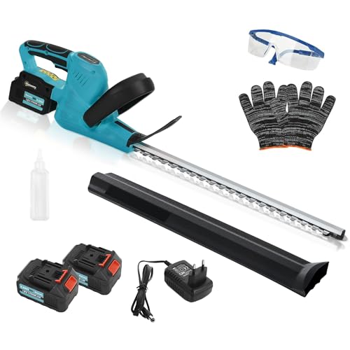 Outsunny Tijeras Cortasetos Eléctrico Cortasetos Batería 18V con 2 Baterías de 4000mAh, Longitud de Cuchilla de 51 cm, Motor sin Escobillas y Cargador para Setos Césped Azul