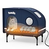 PAWAURA Weatherproof Heated Cat House for Outdoor Cats, Thickly Insulated Camper-Style Shelter with Thermostatic Heating Pad, Elevated Base & Skylight (Dark Blue, Large)