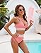 Edelqual High Waisted Bikini Sets for Women Tummy Control Swimsuits Two Piece Bathing Swim Suit Summer Beach Swimwear Color Block Fashion Trendy Clothes Twisted Front (Coral Pink,M)