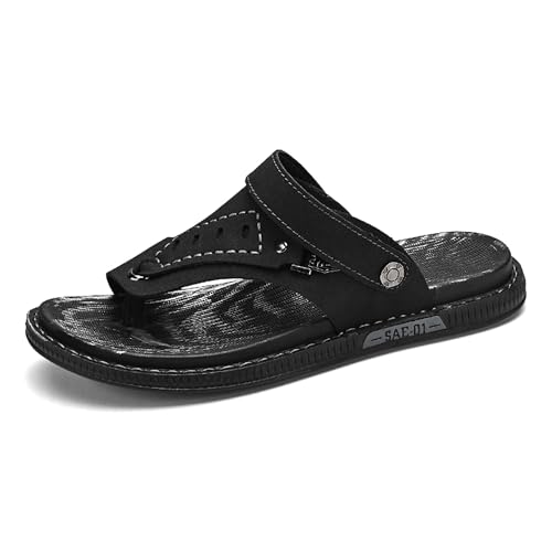 Premium Men's Flip Flop Sandals with Leather Upper Two Ways to Wear Comfortable Non Slip Rubber Sole Fashionable Design Ideal for Summer Outdoor Activities