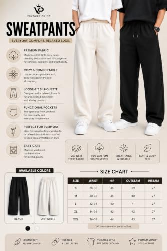 Generic Vintage Point 260 GSM Terry Relaxed Fit Sweatpants Black - Image 6