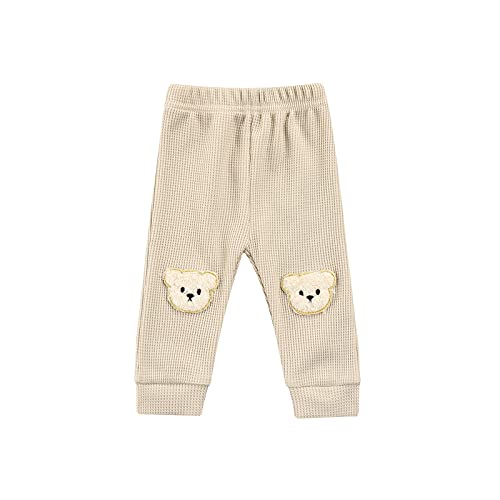 Infant Toddler Girls Boys Fall Winter Trousers Waffle Knit Pants Solid Bear Ribbed Leggings Newborn Baby Unisex Jogger (Khaki, 2-3T)