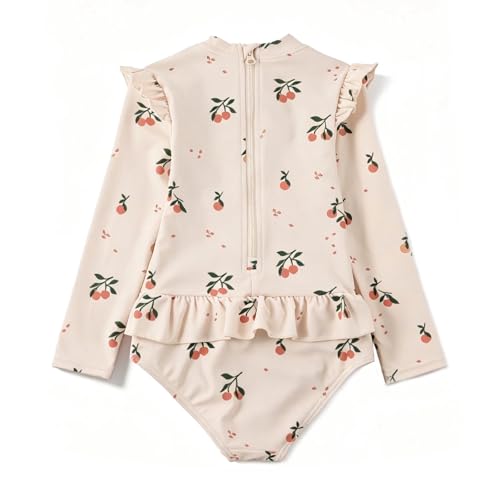 Image of Girls One Piece Swimsuits Zipper Rash Guard Long Sleeve Bathing Suit with Ruffle Hem UPF50+
