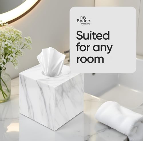 Tissue Box Cover Holder Square Marble Tissue Box Holder Bathroom Vanity Nightstand Bedroom Livingroom Decorative Decor Toilet Organizer Tissues (Marble, Square) - Thumbnail 3