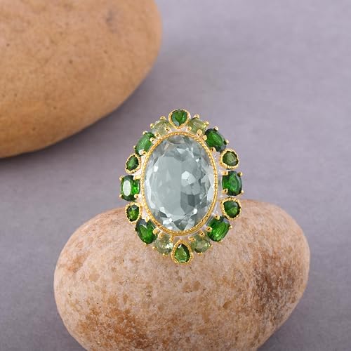 Bague argent 925 plaqué or améthyste verte ovale taille 66 durable - 2