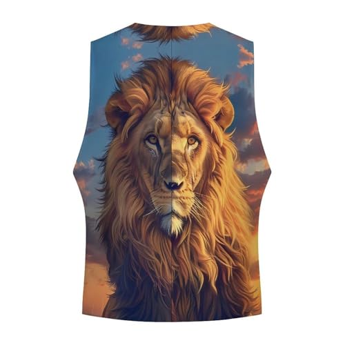 Adult Male Lion Sunset Novelty Men's Suit Vest Funny Formal Dress Vests Business Waistcoat4