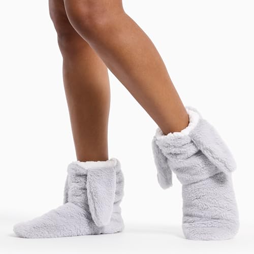 K. Bell Womens Fluffy Bunny Slippers - 1 Pairs Soft And Dreamy Comfortable Fashion Gifts Socks, Fluffy Bunny (Grey), 4-10 US2