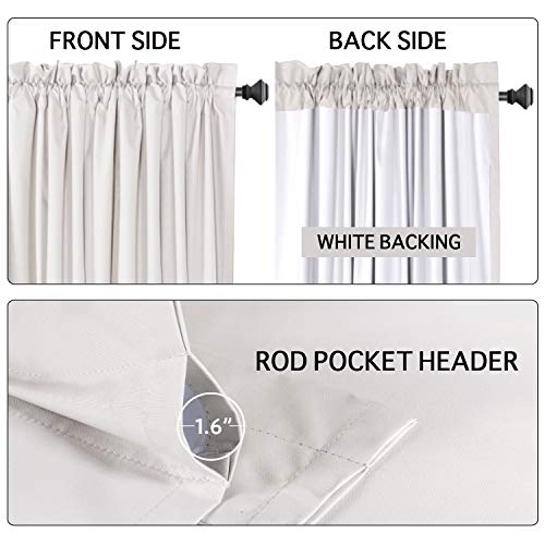 Flamingo P 100% Blackout Curtains Window Treatment Curtain With White Backing Thermal Insulated Rod Pocket Curtains For Bedroom 2 Tie-Backs (2 Panels 52 X 63 Inch, Natural) #TOP2