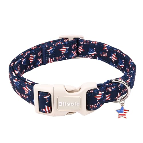 Bilsole 4th of July Dog Collar Cute Durable Independence Day Patriotic Flag Pet Collar with Plastic Buckle for Girl Boy Small Dogs