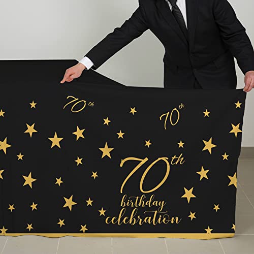 Gatherfun 70Th Birthday Disposable Tablecloth 4 Pack Gold And Black Waterproof Plastic Table Cover For Men Woman 70 Birthday Party Decorations #TOP4