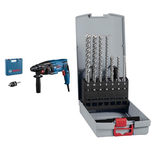 Bosch Professional GBH 2-21 SDS-Plus-rotary hammer 230V 720W incl. suitcase + 7X PRO SDS plus-5X Hammer Drill Bit Set (for Concrete, Lime and Sand Bricks, Ø 5-12 mm, Accessory Rotary Hammer, Breakers)