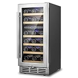 15 Inch Dual Zone Wine Refrigerator, 29 Bottle Under Counter Wine Fridge, Wine Refrigerator for Built-In or Freestanding, Wine Cooler with Removable Shelves, Double-Layer Glass Door, for Home