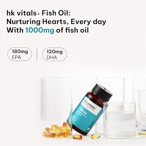 Image of hk vitals Fish Oil (90 Capsules) | For Men And Women | 1000mg Omega 3 with 180mg EPA & 120mg DHA | For Brain, Heart, Eyes & Joints Health