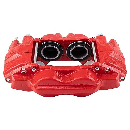 Image of TRQ Front Left Brake Caliper Performance Red Drivers Side | For 2003-2009 Toyota 4Runner 2007-2014 FJ Cruiser 2005-2023 Tacoma with 13WG Casting Number
