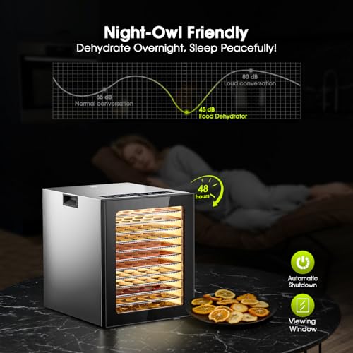 Food Dehydrator, 12 Stainless Steel Trays in 850W Dehydrator Machine, 48 Hour Digital Timer and 165°F Temperature Adjustable, Food Dryer for Jerky, Dog Treats, Meat, Fruit, Herbs