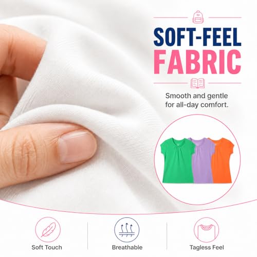 Image of Bienzoe Plain Solid Girls T-Shirts: School Basic Tee 3-Pack | Short Sleeve, Ages 4-13, PE, Recess, Outdoor Play, Soft Cotton Blend, Breathable Quick-Dry, Easy Care, Easy to Mix and Match