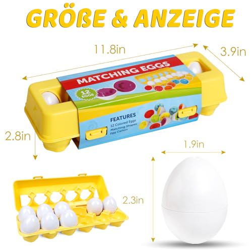 Skrtuan Montessori Spielzeug Passende Eier Farbe & Form Erkennung Sorter Skills Spielzeug für Kleinkinder,Passende Eier Set Osterei,Feinmotorik Montessori Puzzle Geschenk