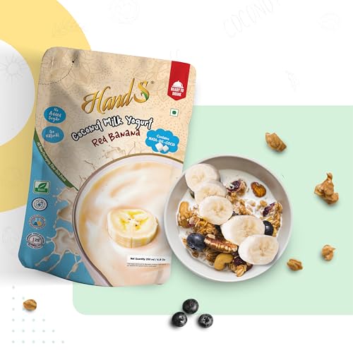 Image of HandS Flavoured Coconut Yogurt - Dairy Free All Natural | Includes Fresh Fruit Pulp & Palm Sugar Crystal | No added Preservatives or Chemicals | Plant Based Vegan Drink (Banana, Pack of 4)