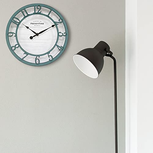 Presentime & Co 10" Farmhouse Series Wall Clock, Shiplap Style, Silent No Ticking, Raised 3D Arabic Numeral, Aged Teal Finish #TOP6