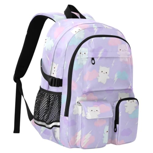 Mochila escolar morado pastel con compartimento de laptop 2